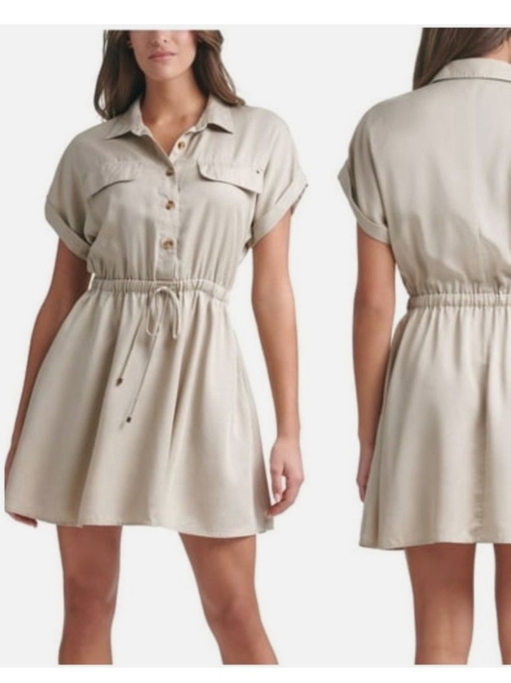 NWT Tommy Hilfiger Beige/Tan Short-Sleeve Shirt Dress 100% Tencel